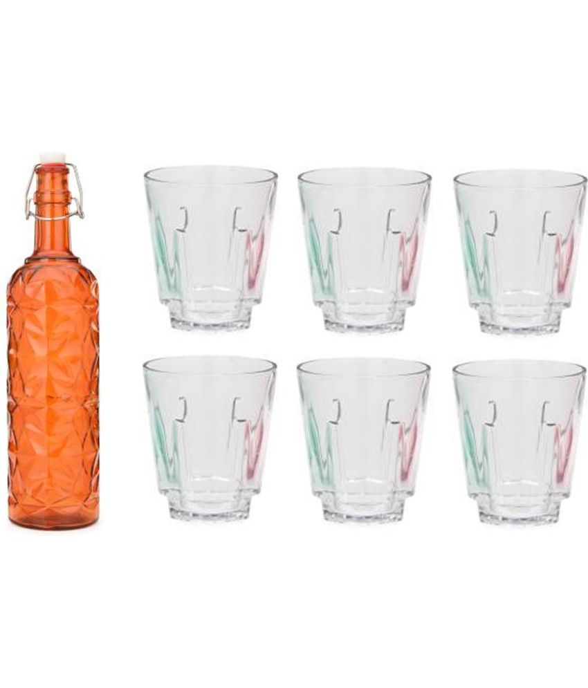     			Somil - Glass & Bottle Drinks Serving Lemon Set Orange Water Bottle 1000 mL ( Set of 1 )