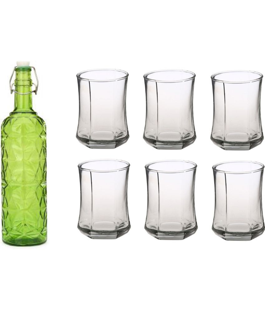     			Somil - Glass & Bottle Drinks Serving Lemon Set Green Water Bottle 1000 mL ( Set of 1 )