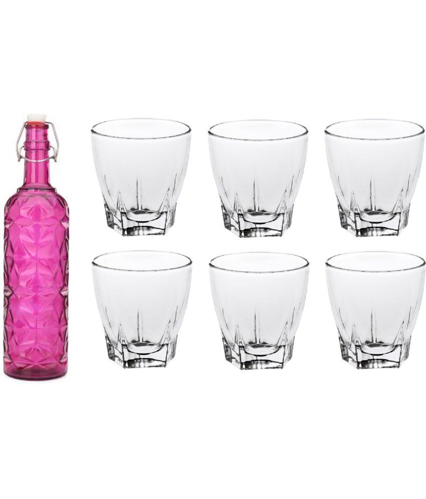     			Somil - Glass & Bottle Drinks Serving Lemon Set Pink Water Bottle 1000 mL ( Set of 1 )