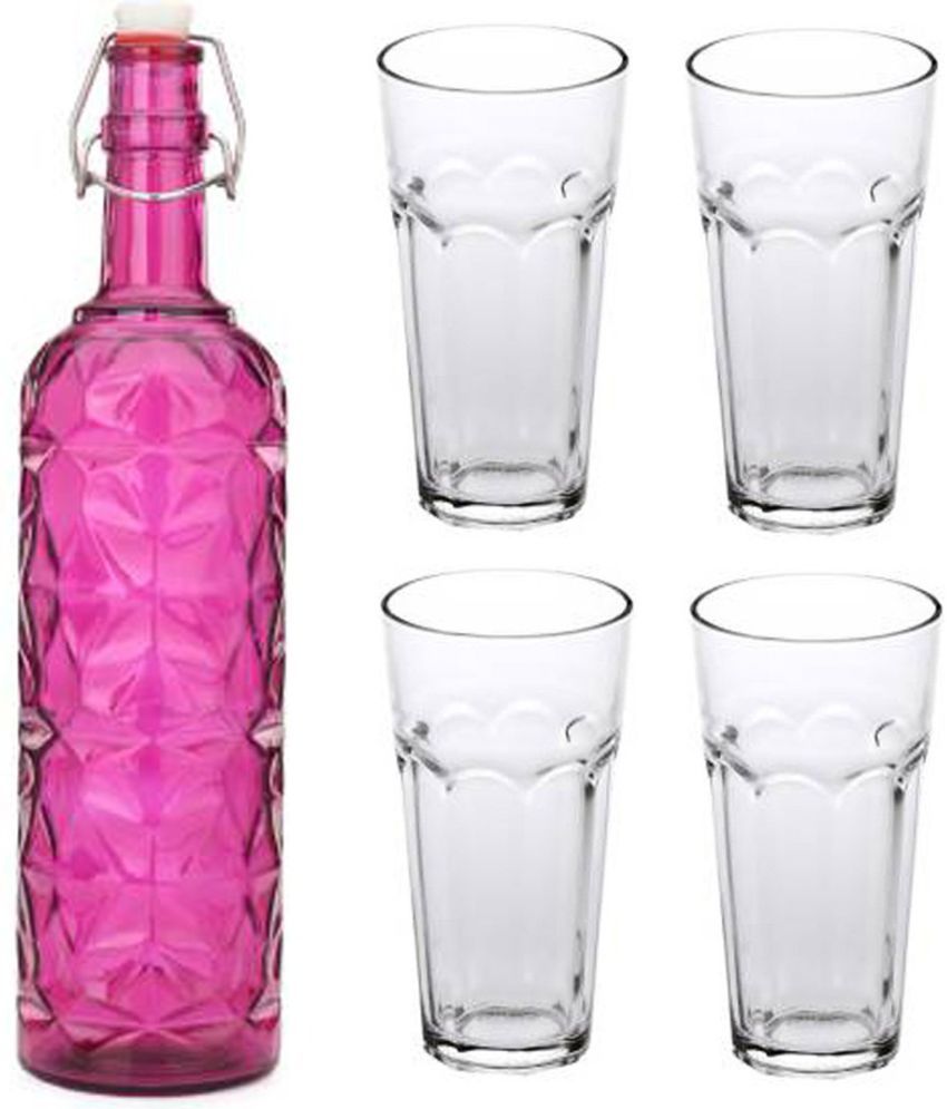     			Somil - Glass & Bottle Drinks Serving Lemon Set Pink Water Bottle 1000 mL ( Set of 1 )