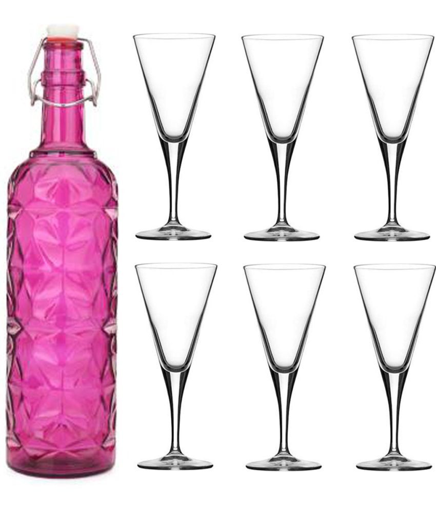     			Somil - Glass & Bottle Drinks Serving Lemon Set Pink Water Bottle 1000 mL ( Set of 1 )