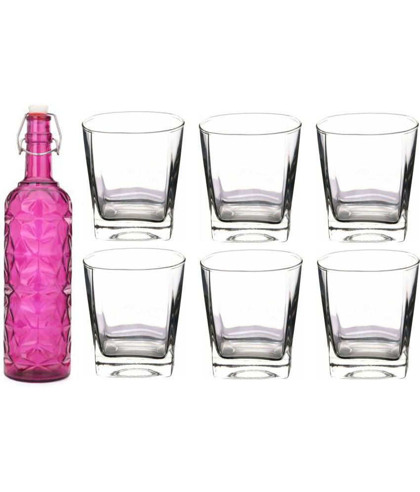     			Somil - Glass & Bottle Drinks Serving Lemon Set Pink Water Bottle 1000 mL ( Set of 1 )