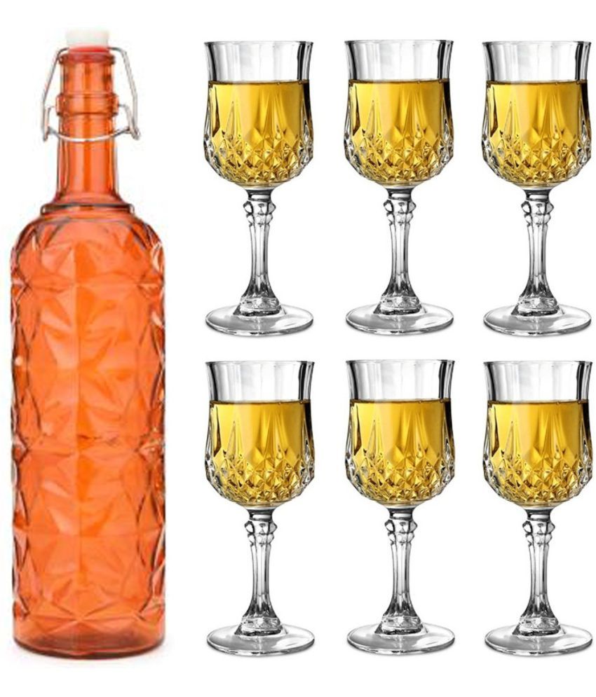     			Somil - Glass & Bottle Drinks Serving Lemon Set Orange Water Bottle 1000 mL ( Set of 1 )