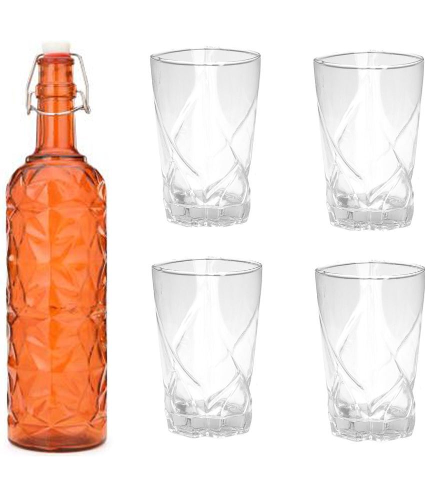     			Somil - Glass & Bottle Drinks Serving Lemon Set Orange Water Bottle 1000 mL ( Set of 1 )