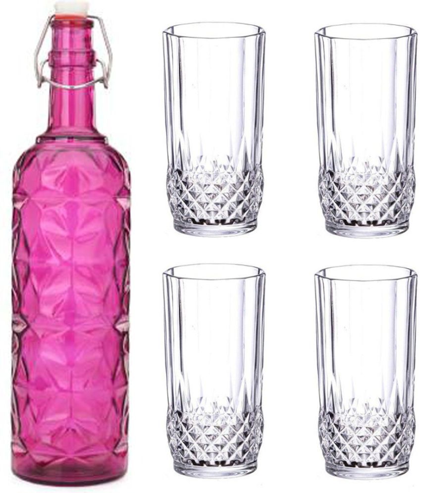     			Somil - Glass & Bottle Drinks Serving Lemon Set Pink Water Bottle 1000 mL ( Set of 1 )