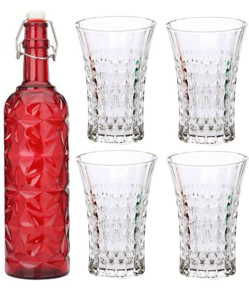     			Somil - Glass & Bottle Drinks Serving Lemon Set Red Water Bottle 1000 mL ( Set of 1 )