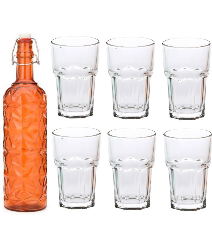     			Somil - Glass & Bottle Drinks Serving Lemon Set Orange Water Bottle 1000 mL ( Set of 1 )