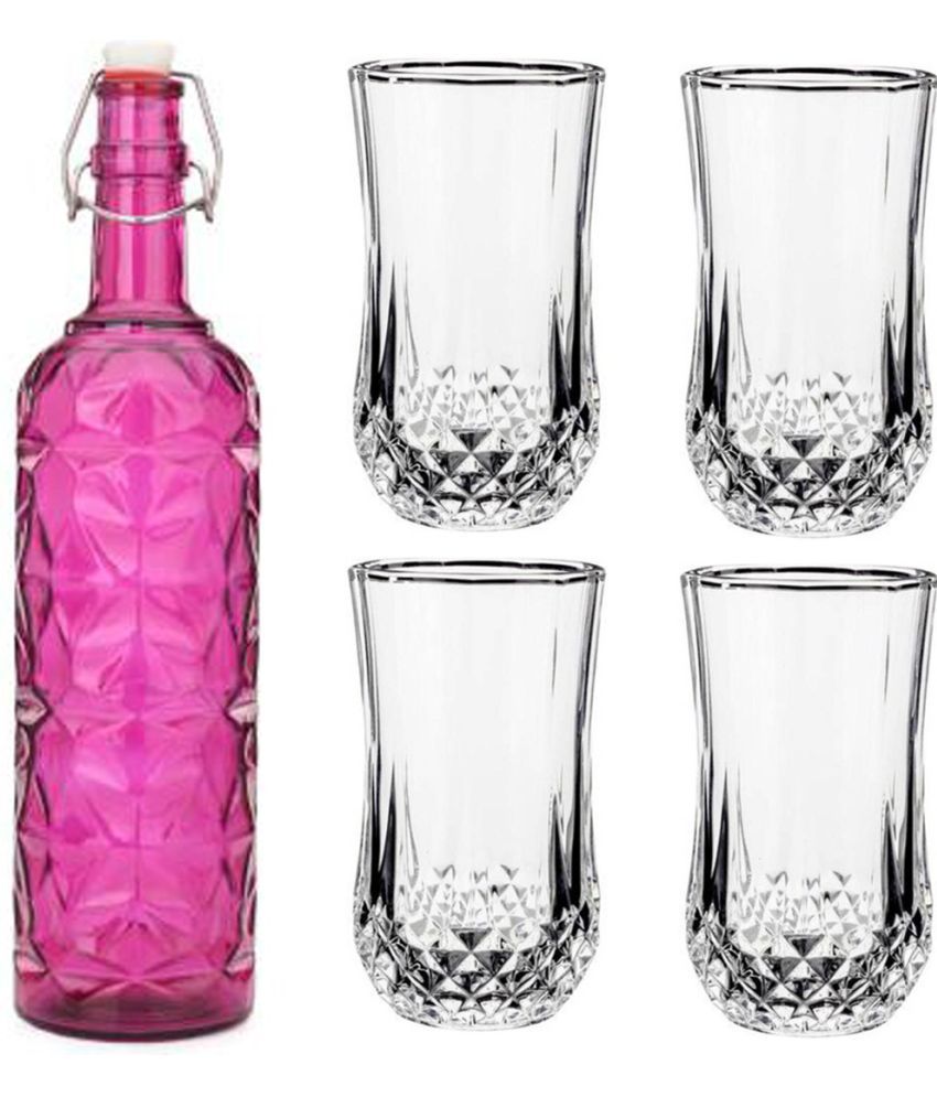     			Somil - Glass & Bottle Drinks Serving Lemon Set Pink Water Bottle 1000 mL ( Set of 1 )