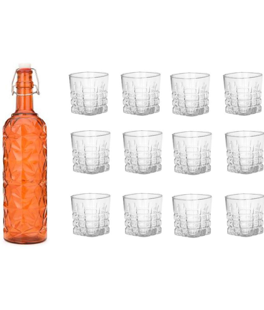     			Somil - Glass & Bottle Drinks Serving Lemon Set Orange Water Bottle 1000 mL ( Set of 1 )