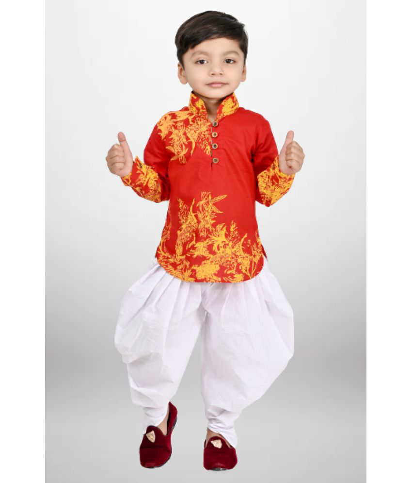     			lucky h star garments - Red Cotton Blend Boys Dhoti Kurta Set - Pack of 1