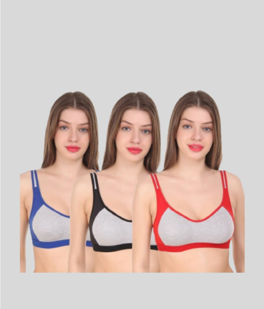     			FASHIONBONES - Multi Color Cotton Blend Non Padded Women's Sports Bra ( Pack of 3 )