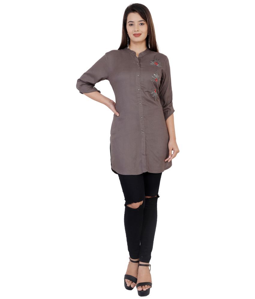     			JC4U - Grey Rayon Women's Straight Kurti ( Pack of 1 )