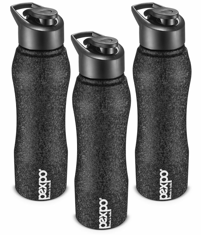     			PEXPO 750 ml Stainless Steel Sports Water Bottle (Set of 3, Black, Bistro)