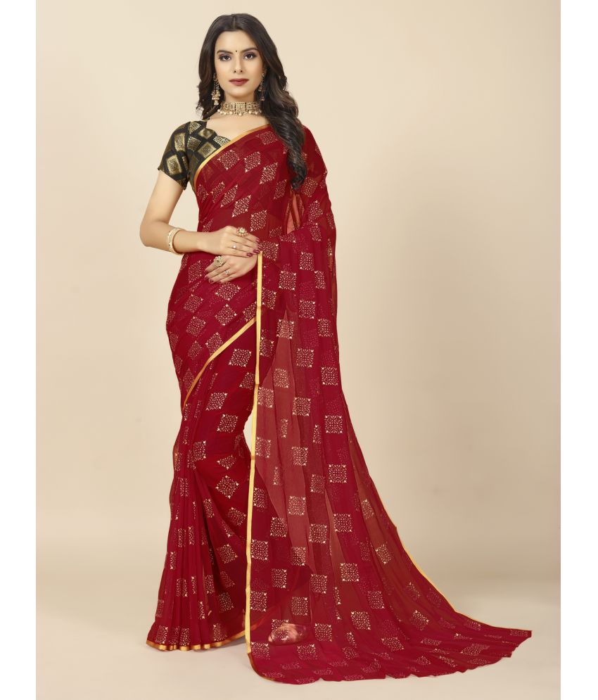     			Rangita Women Embellished Dew Drops Chiffon Saree With Blouse Piece - Maroon
