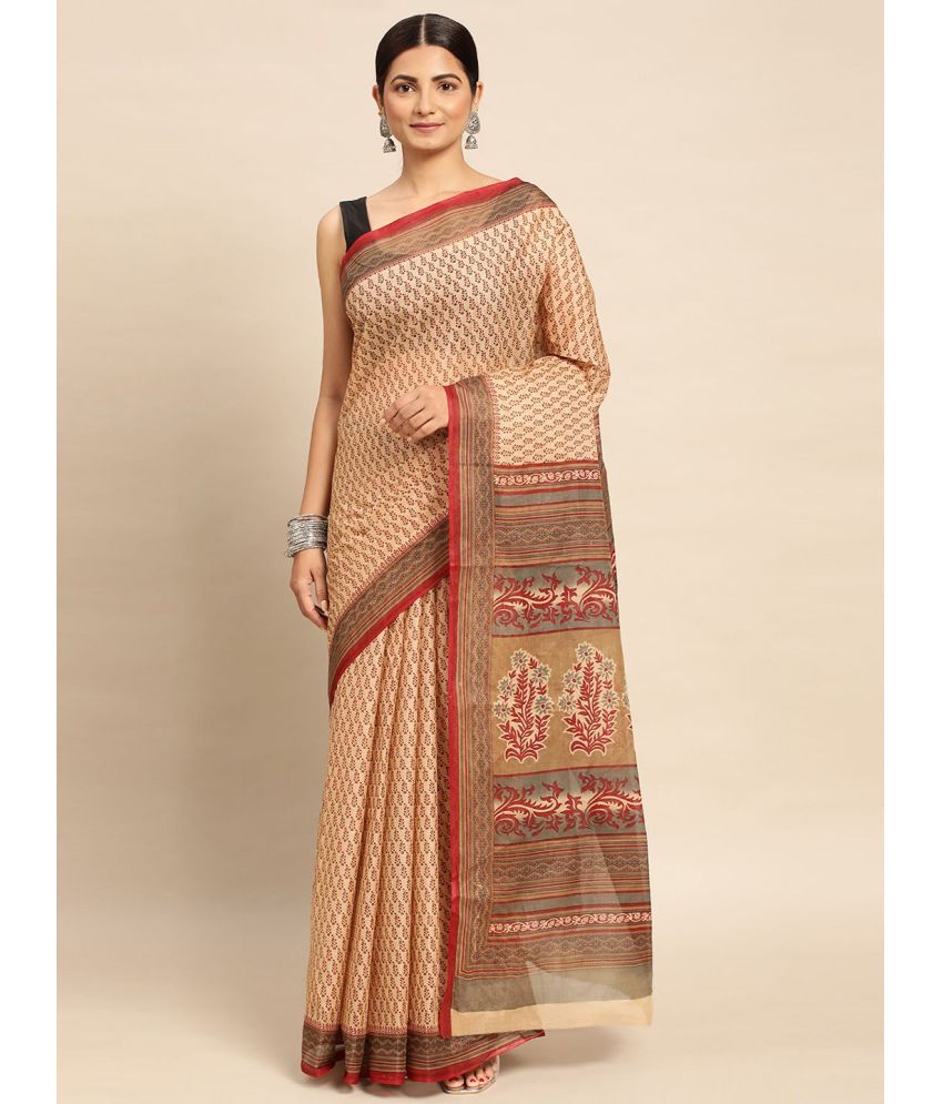     			SHANVIKA - Beige Cotton Saree Without Blouse Piece ( Pack of 1 )