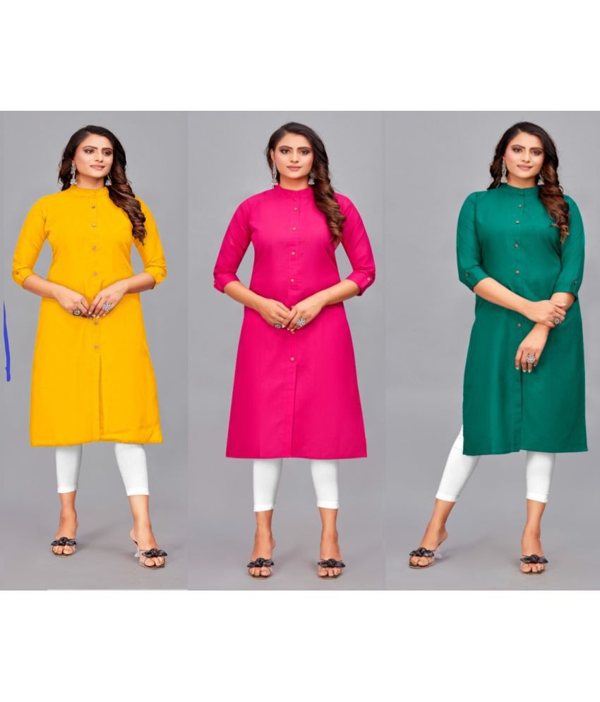     			SVG - Multicolor Cotton Women's Front Slit Kurti ( Pack of 3 )