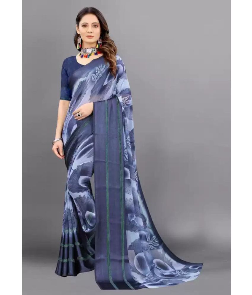     			Sanwariya Silk - Navy Blue Georgette Saree With Blouse Piece ( Pack of 1 )