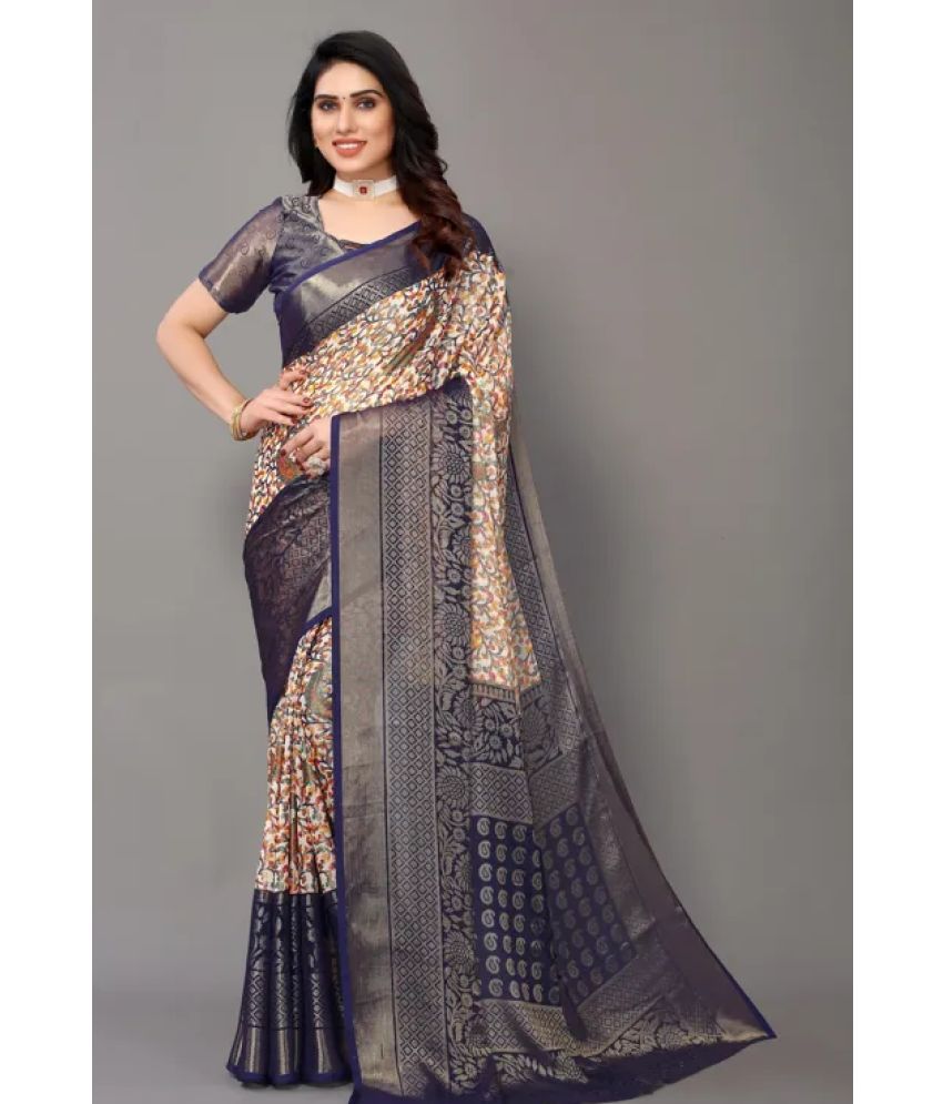     			Sanwariya Silks - Navy Blue Brasso Saree With Blouse Piece ( Pack of 1 )