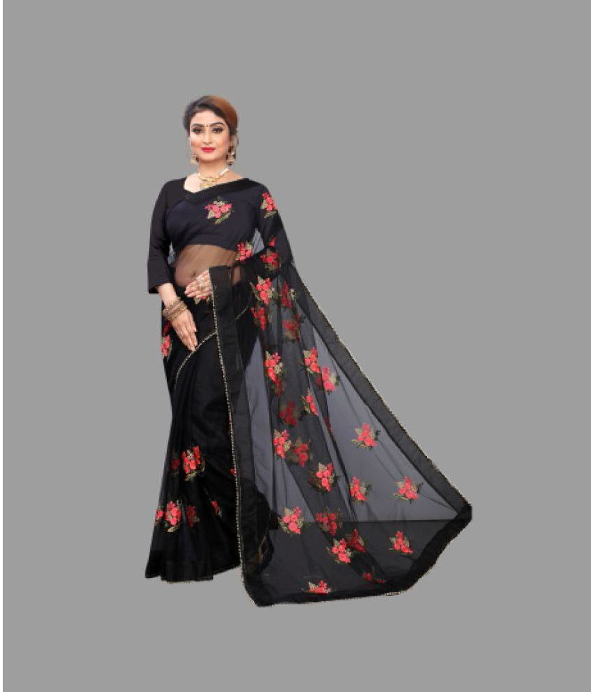     			PATLANI STYLE - Black Net Saree With Blouse Piece ( Pack of 1 )