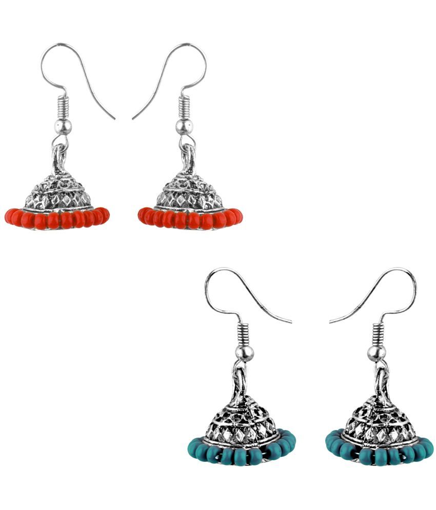     			Silver Shine - Green Jhumki Earrings ( Pack of 2 )