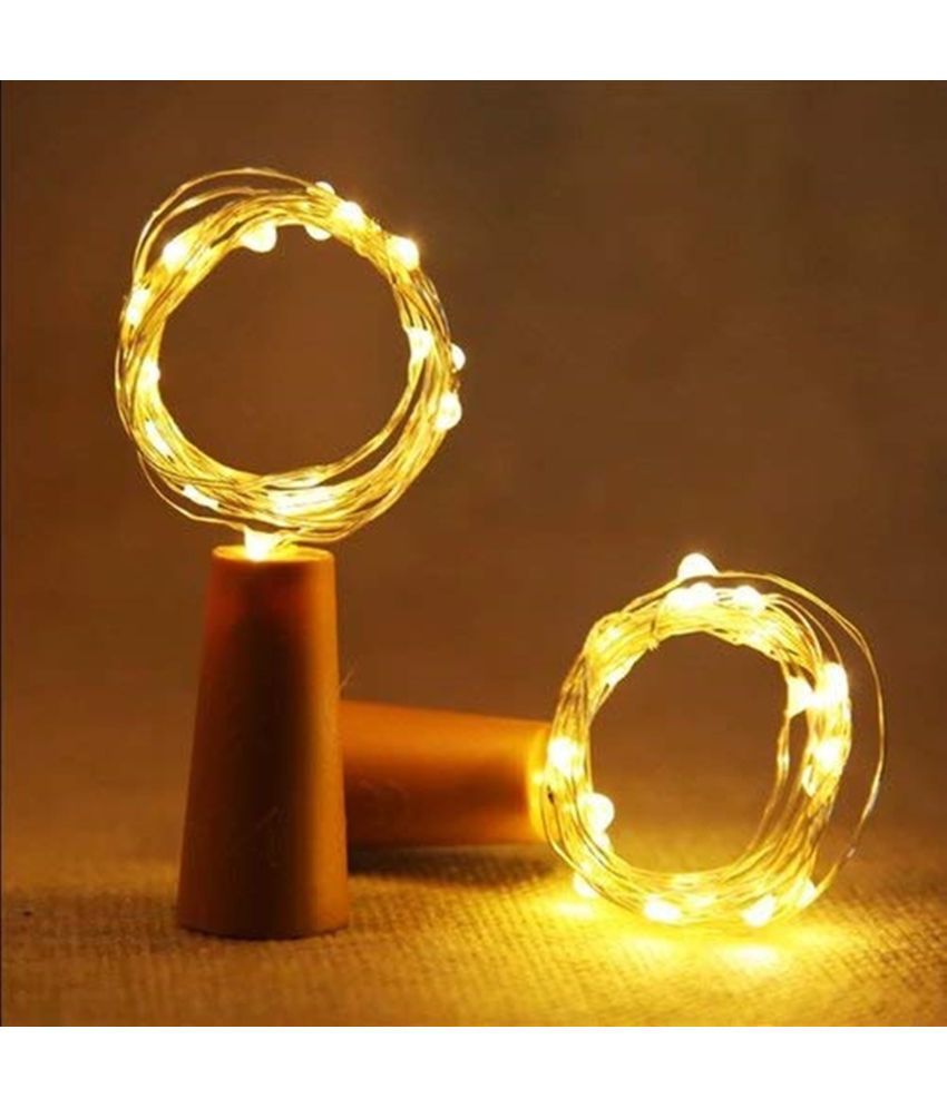     			THRIFTKART - Pack of 2 -20 LED Wine Bottle Cork Copper Wire String Lights, 2M Battery Operated, Fairy Lights Bottle DIY - Yellow