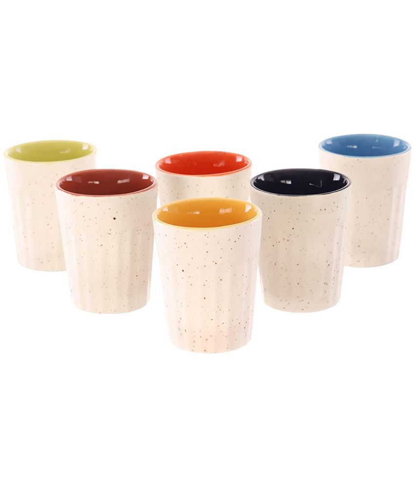     			HOMETALES - Multicolour Cutting Chai Ceramic Glass, 130ml each (Pack of 6)
