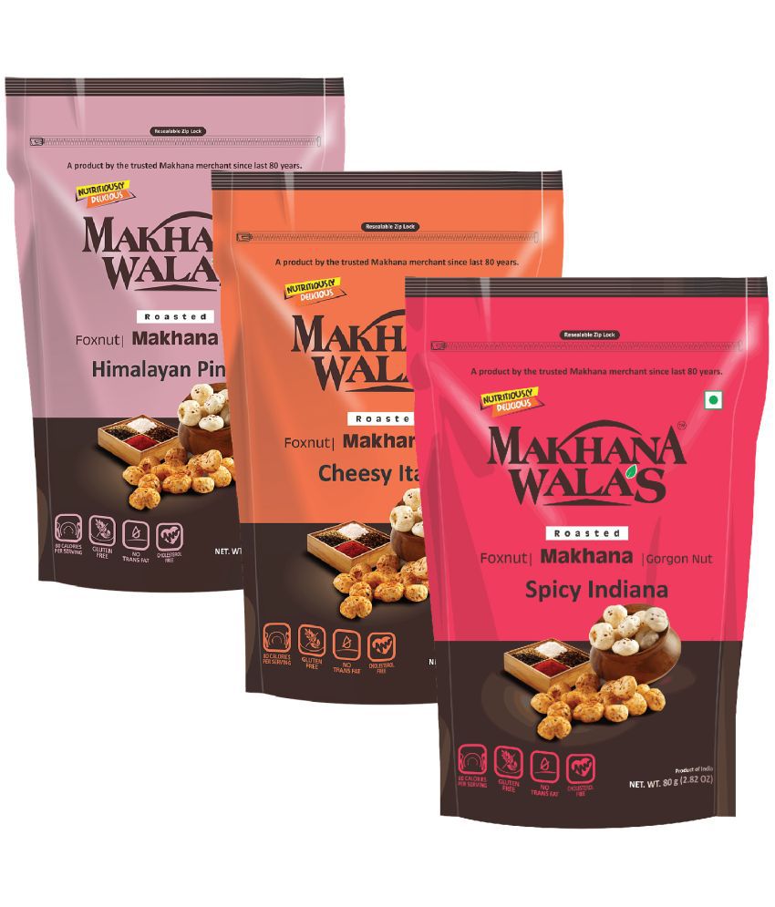     			Makhanawala's Roasted Makhana/Water Lilly Pops/Gorgon Nut | Combo of Himalayan Pink Salt + Cheesy Italiana + Spicy Indiana | Healthy Makhana Snack, 3 Packs, 70 g Each