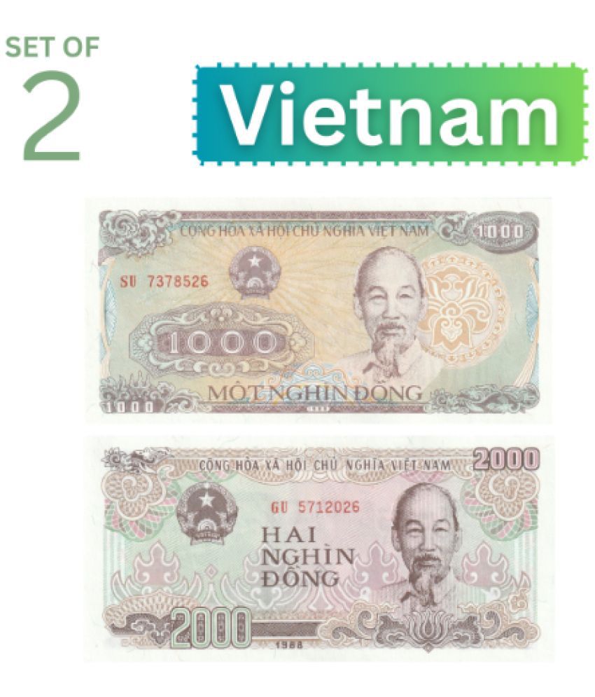     			Numiscart - Set of 2 - 1000 and 2000 Dong Vietnam Collectible Rare 2 Notes Paper currency & Bank notes