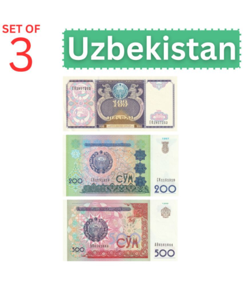     			Numiscart - Set of 3 - 100,200 and 500 So‘m (1994-99) Uzbekistan Collectible Rare 3 Notes Paper currency & Bank notes