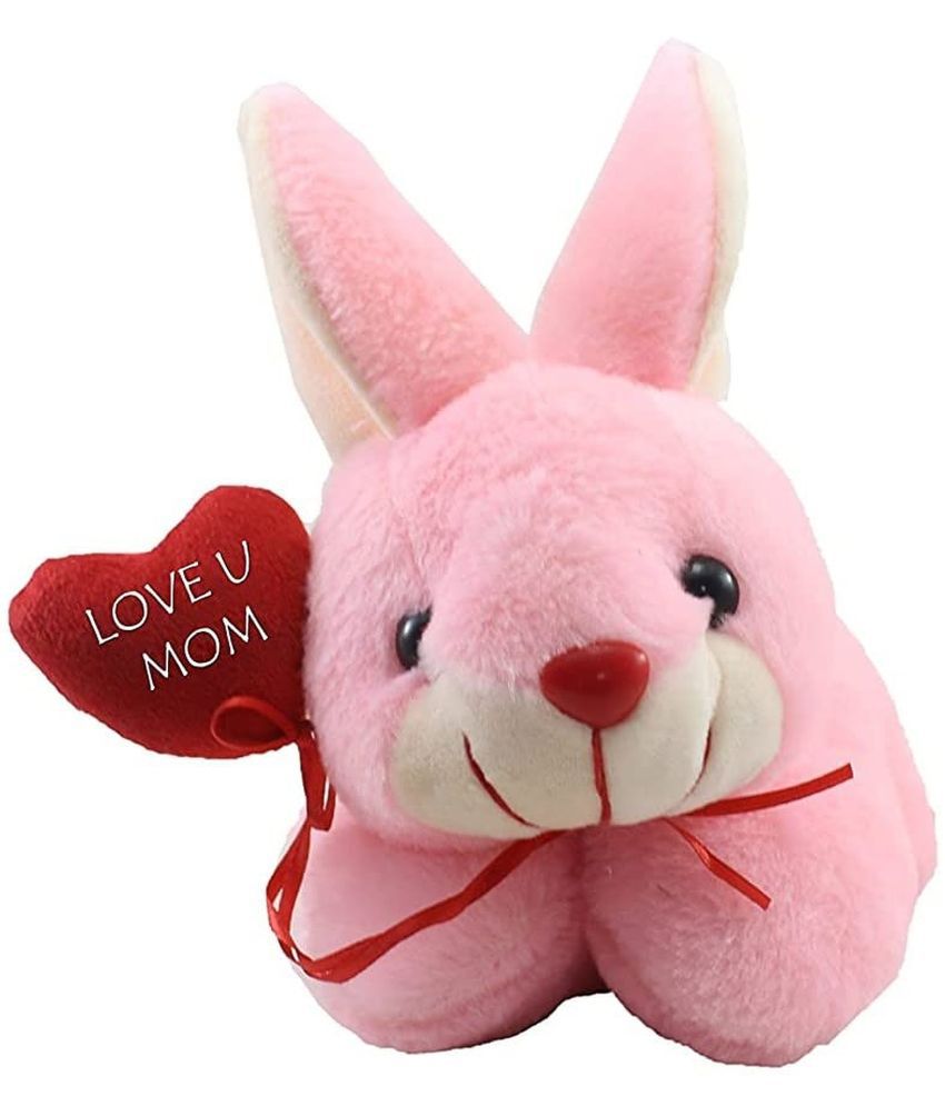    			Tickles Loving Rabbit with Love You Mom Heart Soft Stuffed Plush Animal Toy for Mummy Mothers Day (Color:Pink & Red Size:26 cm)