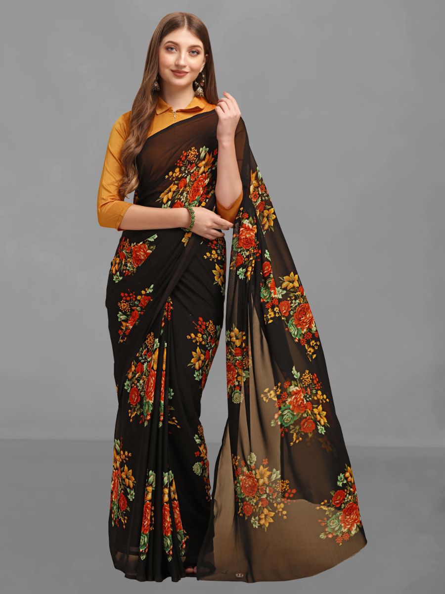     			Vichitro - Black Georgette Saree With Blouse Piece ( Pack of 1 )