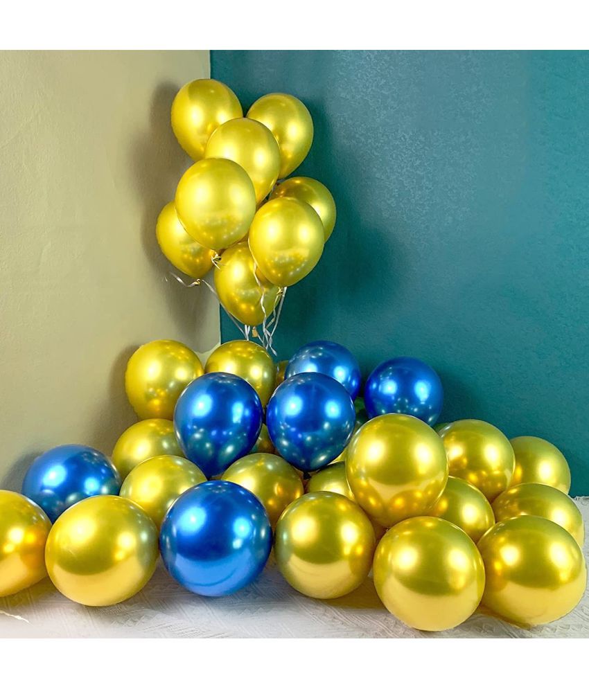     			Zyozi Blue Gold Metallic Balloons Latex Balloons 10 Inch Helium Balloons with Ribbon for Birthday Graduation Baby Shower Wedding Anniversary Party Decorations, (Pack of 42)