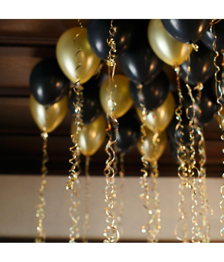     			Zyozi Gold Black Metallic Balloons Latex Balloons 10 Inch Helium Balloons with Ribbon for Birthday Graduation Baby Shower Wedding Anniversary Party Decorations, (Pack of 42)