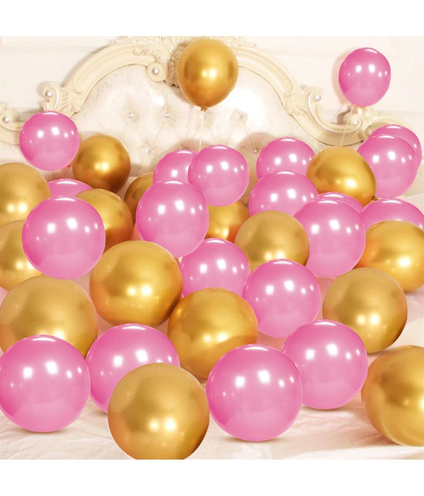     			Zyozi Pink Gold Metallic Balloons Latex Balloons 10 Inch Helium Balloons with Ribbon for Birthday Graduation Baby Shower Wedding Anniversary Party Decorations, (Pack of 52)