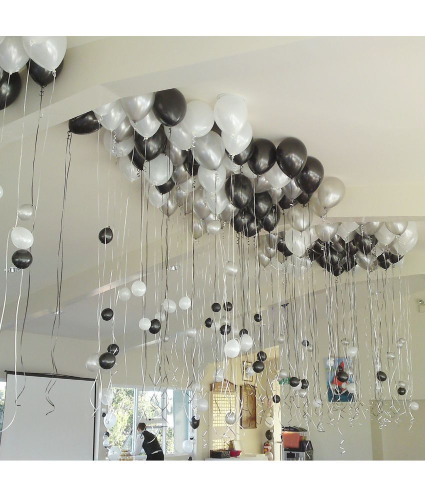     			Zyozi Silver Black Metallic Balloons Latex Balloons 10 Inch Helium Balloons with Ribbon for Birthday Graduation Baby Shower Wedding Anniversary Party Decorations, (Pack of 22)