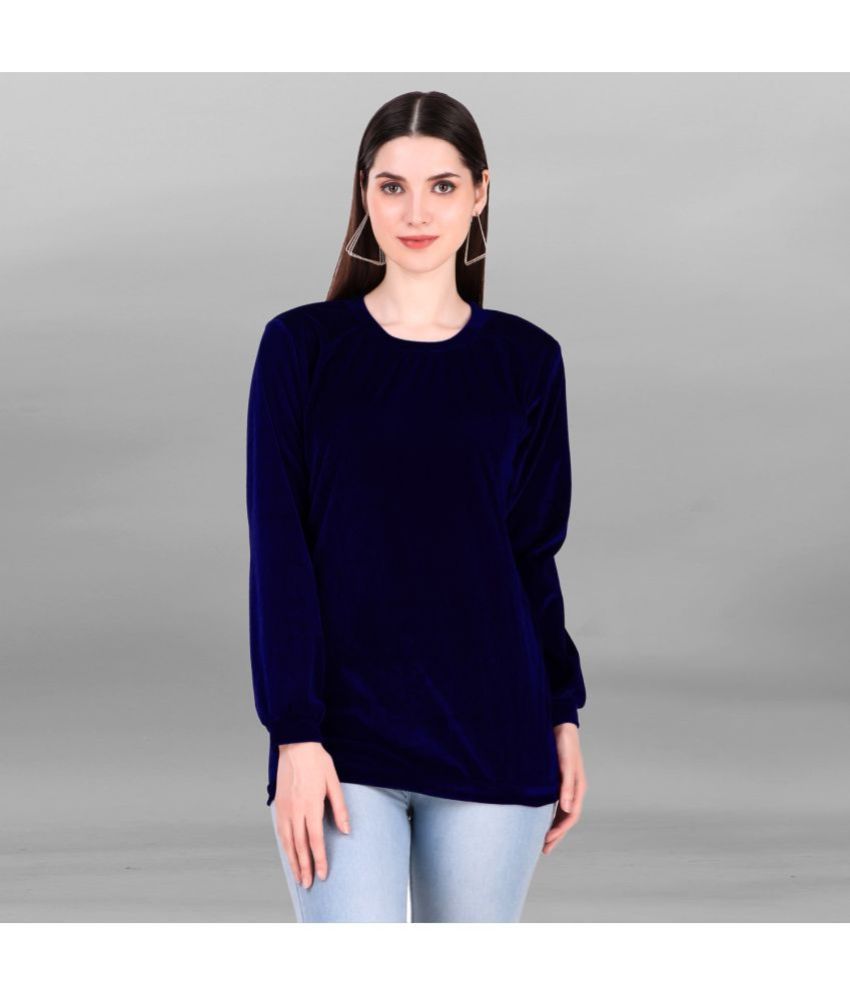     			Apnisha - Navy Blue Velvet Women's Regular Top ( Pack of 1 )