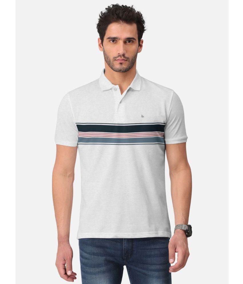     			BULLMER Pack of 1 Cotton Blend Regular Fit Striped Half Sleeves Men's Polo T Shirt ( Light Grey )