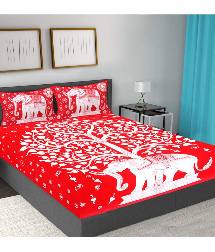     			FrionKandy Living Cotton Abstract Double Bedsheet with 2 Pillow Covers - Red