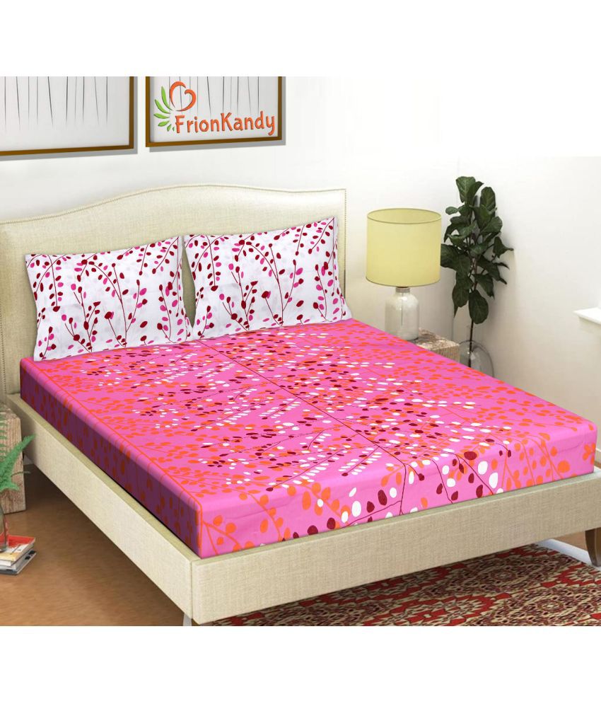     			FrionKandy Living Cotton Abstract Double Bedsheet with 2 Pillow Covers - Pink