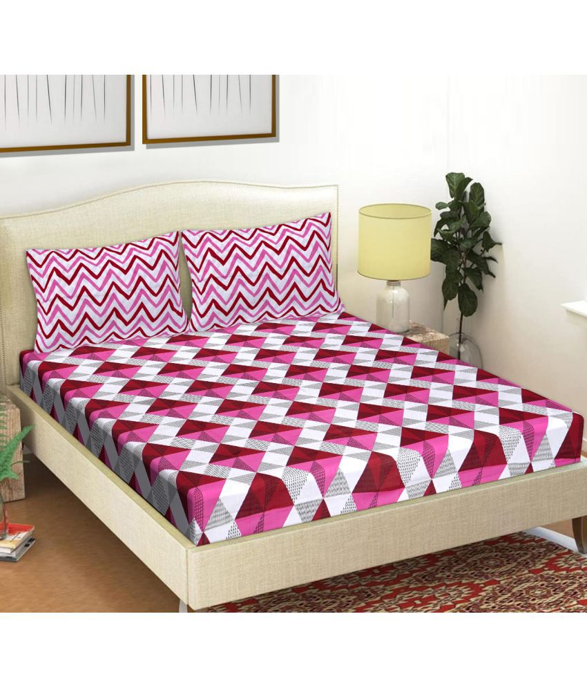     			FrionKandy Living Cotton Abstract Double Bedsheet with 2 Pillow Covers - Pink