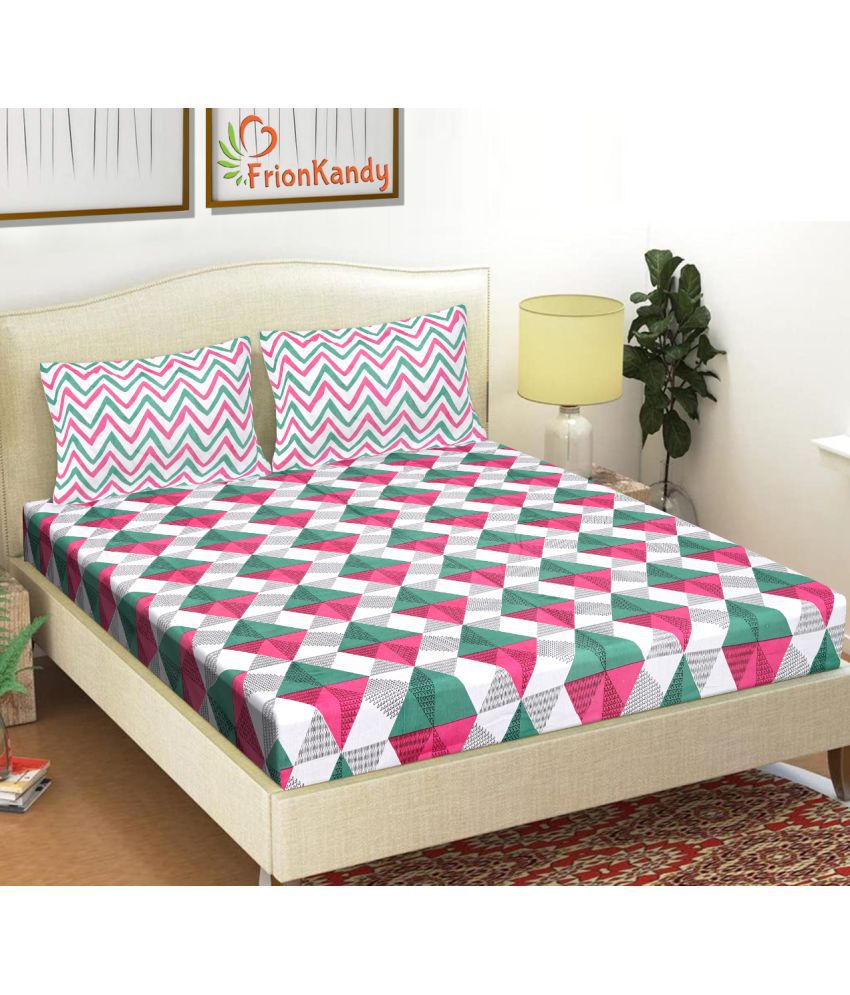     			FrionKandy Living Cotton Abstract Double Bedsheet with 2 Pillow Covers - Multicolor