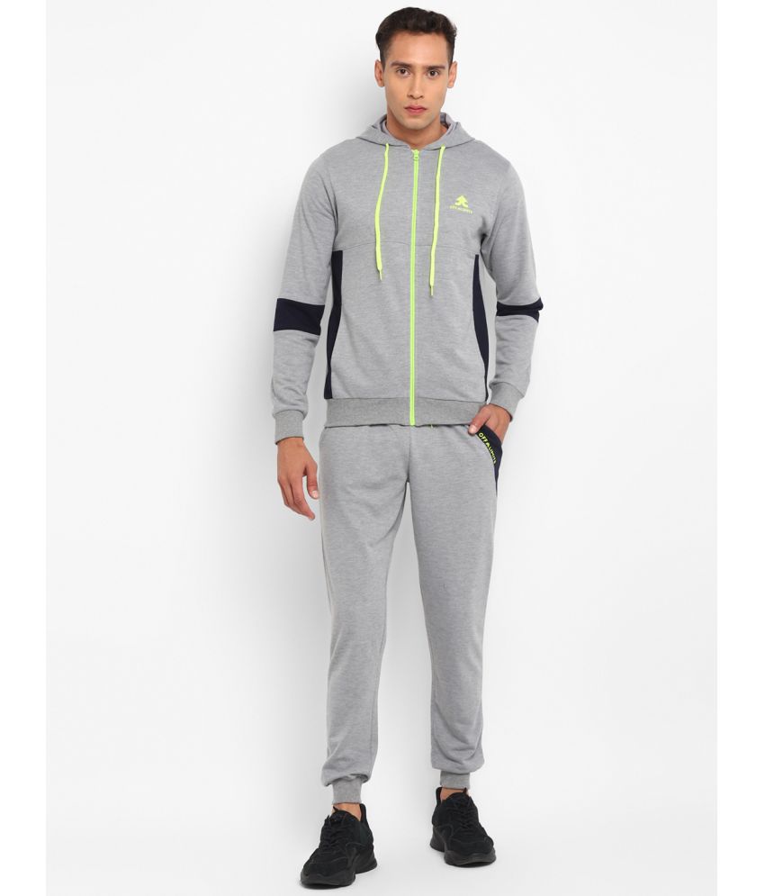     			OFF LIMITS - Grey Melange Cotton Blend Regular Fit Colorblock Men's Sports Tracksuit ( Pack of 1 )
