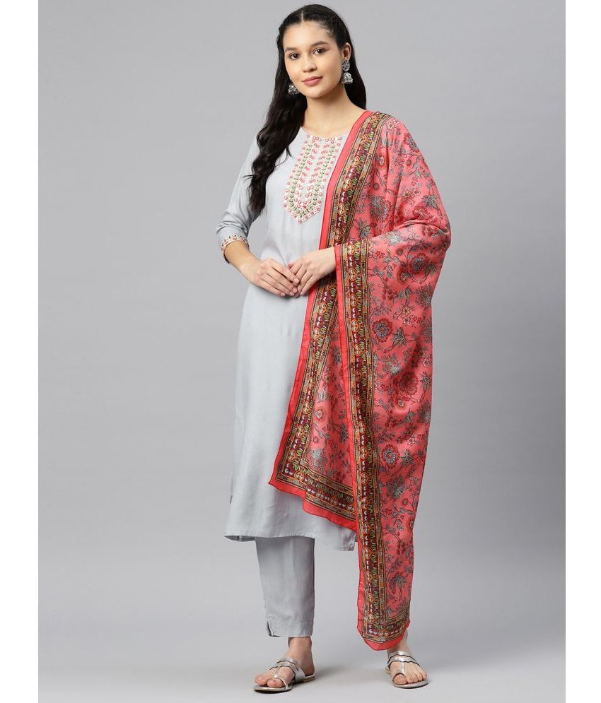     			Vbuyz - Grey Straight Rayon Women's Stitched Salwar Suit ( Pack of 1 )