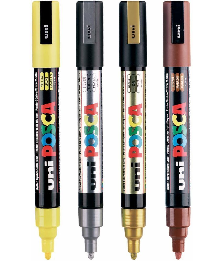     			uni-ball Posca 5M 1.8-2.5mm Bullet Shape Markers (Yellow, Brown, Silver, Golden, 4 pcs)