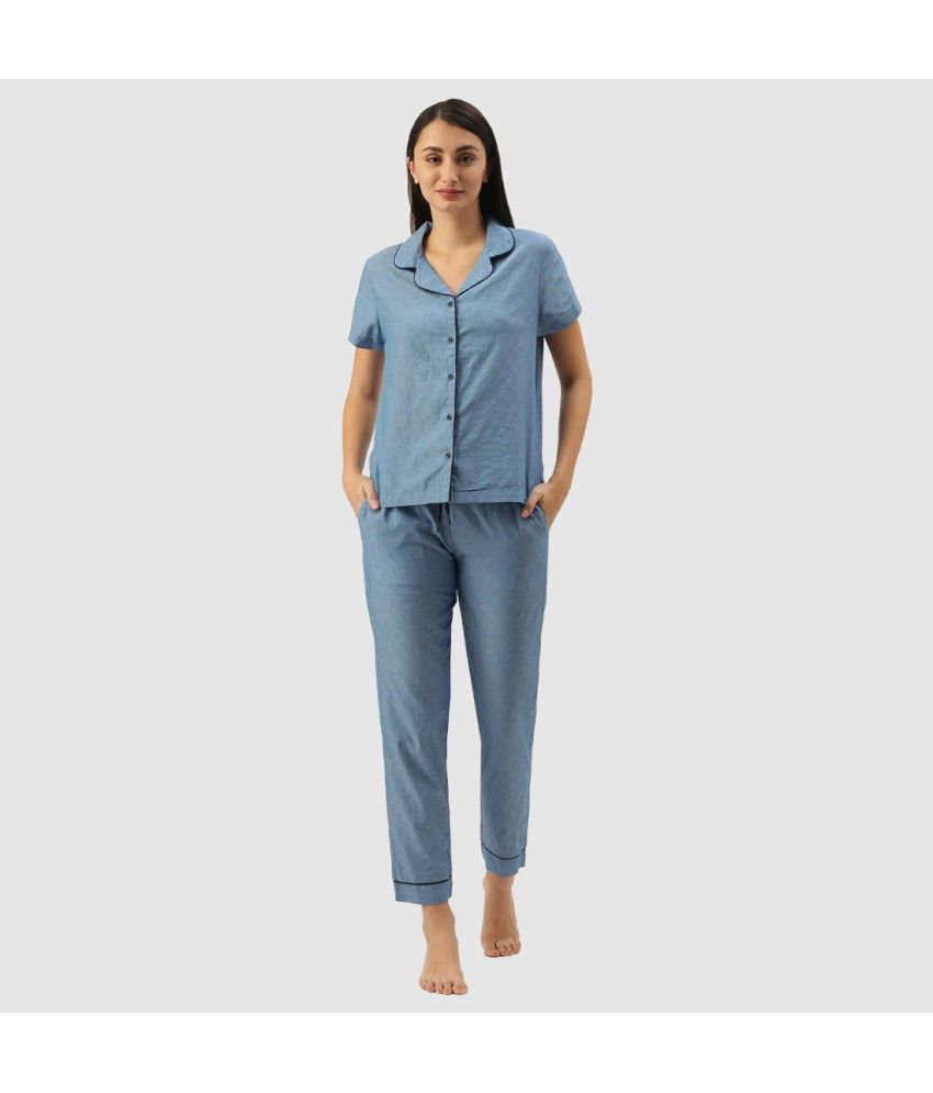     			IVOC - Blue Cotton Women's Nightwear Nightsuit Sets ( Pack of 1 )