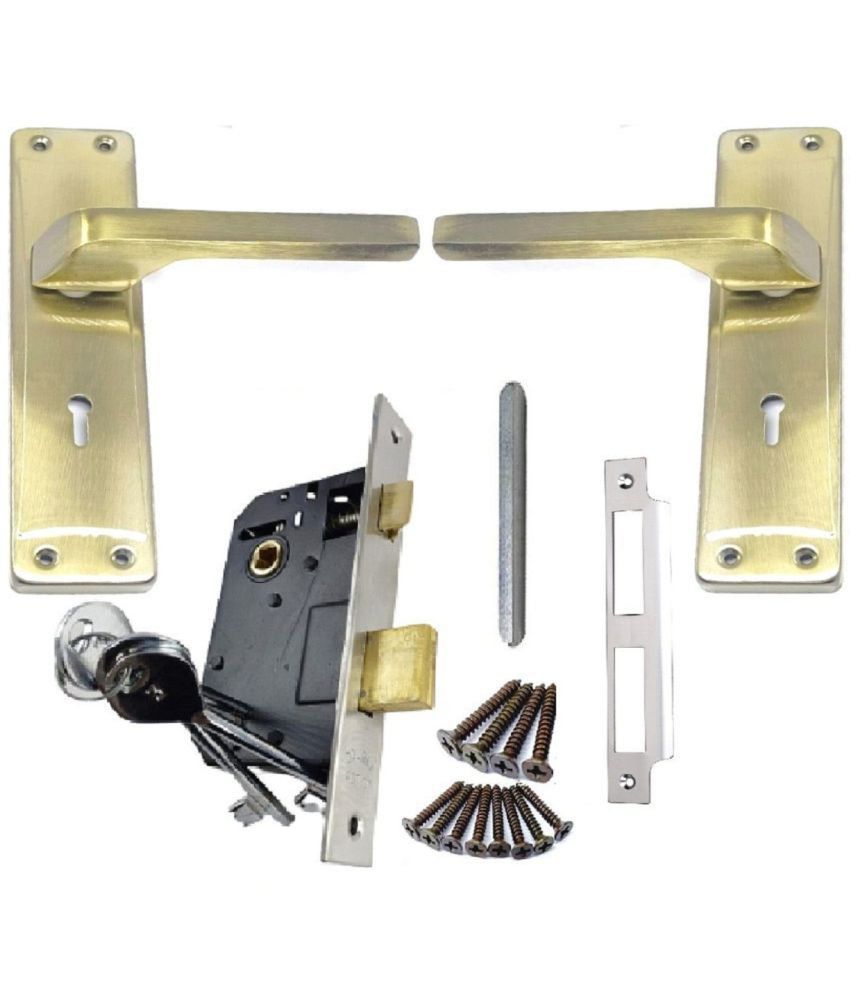     			ONJECX Steel High Quality Premium Range Lock Heavy Duty Mortise Door Lock Set Size 8 Inch Double Action Brass Latch Brass Bhogli with Antique Brass Finish 6 Lever Lockset for House Hotel Bedroom Living Room Main Door Pack of 1 set (BML65+S08MAB)