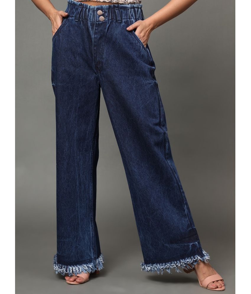     			AngelFab - Navy Blue Denim Wide Leg Women's Casual Pants ( Pack of 1 )