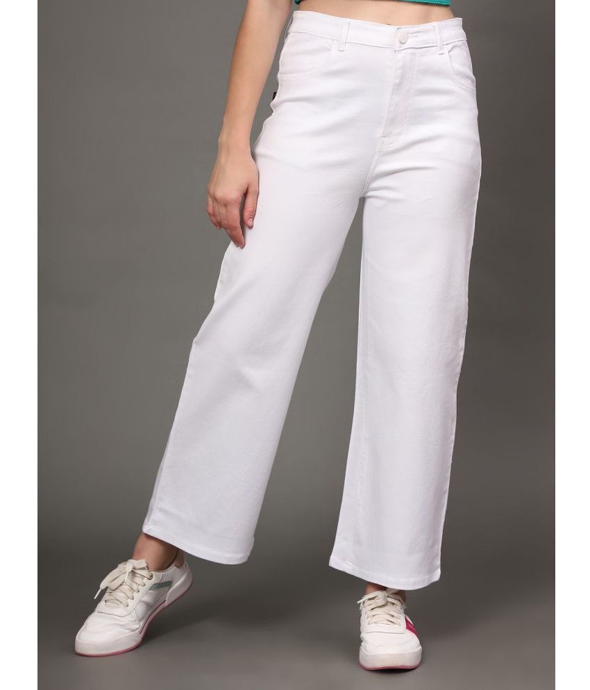     			AngelFab - White Denim Flared Women's Casual Pants ( Pack of 1 )