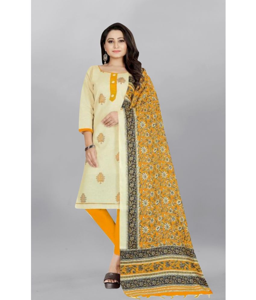     			Apnisha - Unstitched Yellow Cotton Dress Material ( Pack of 1 )