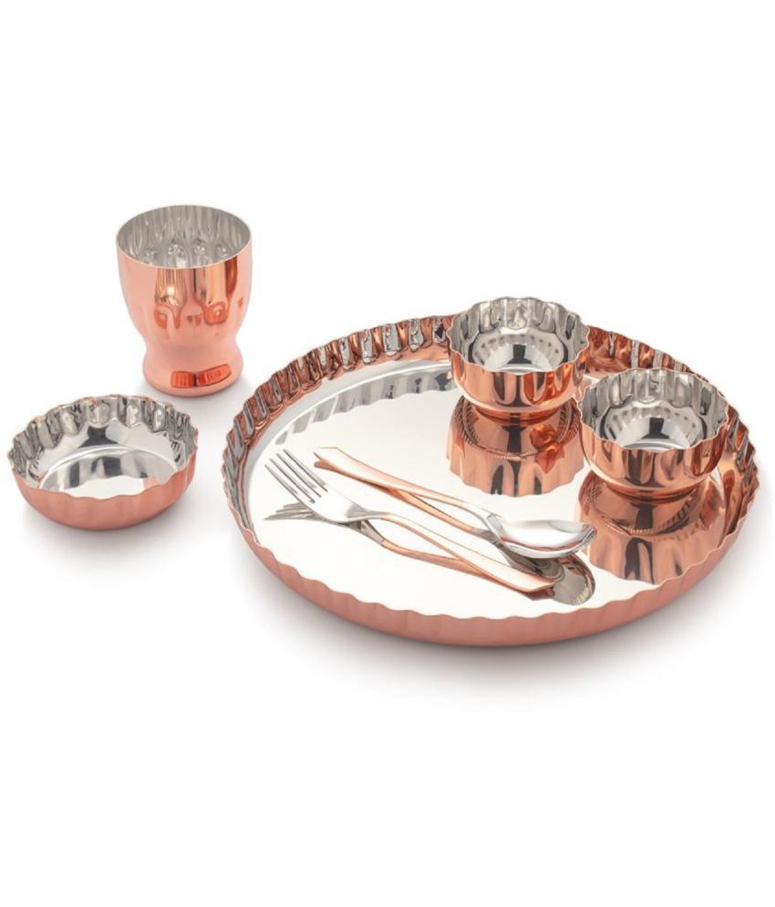     			Dynore - 7 Pcs Copper Plated Dinner Set Gold Stainless Steel Dinner Set ( Pack of 7 )